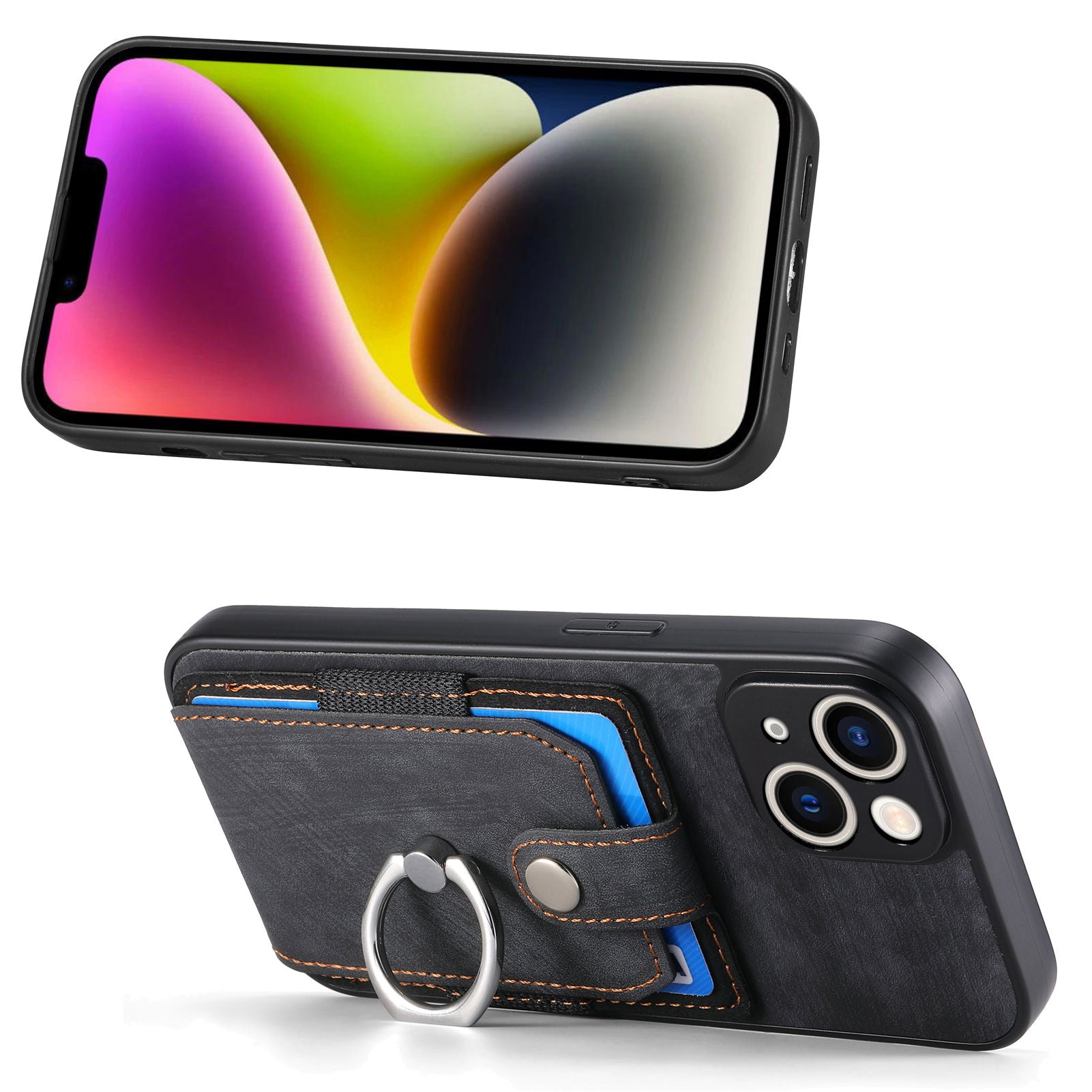 For iPhone 14 Plus Case PU Leather TPU PC Kickstand Case Shockproof Phone Cover with Card Holder For iPhone 14 Plus Case PU Leather TPU PC Kickstand Case Shockproof Phone Cover with Card Holder